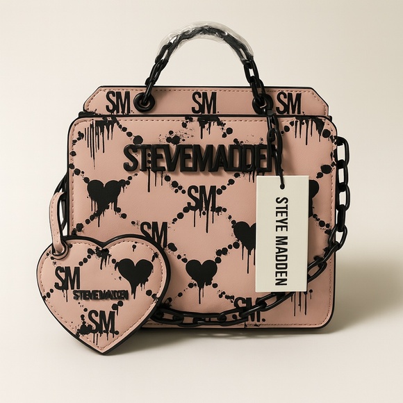 NWT STEVE MADDEN Graffiti Heart Satchel Crossbody + Pouch – Dual Compartment - Picture 1 of 10